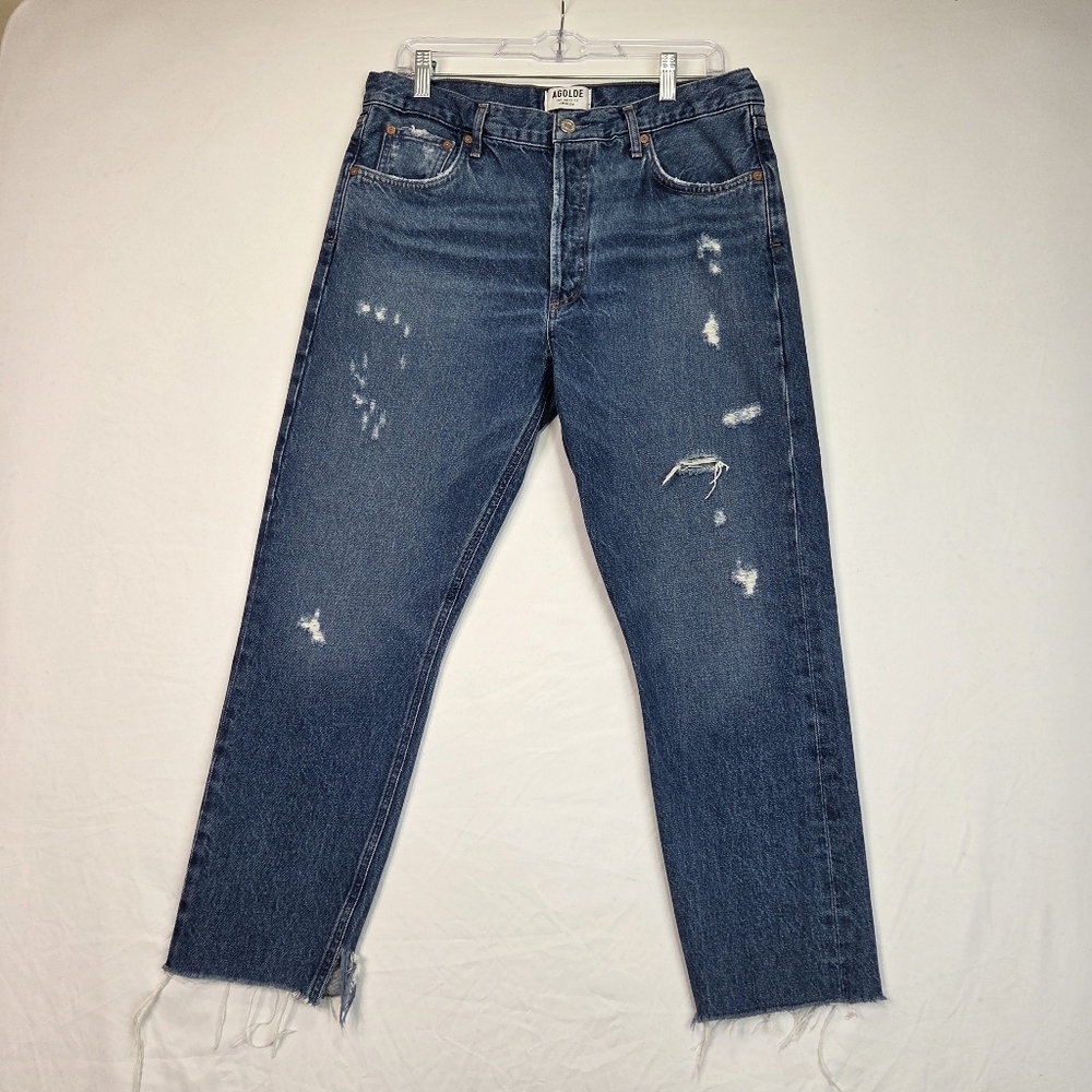 AGOLDE Feel Good‎ Distressed Jeans Size 31 Organic Cotton Raw Hem Straight Leg